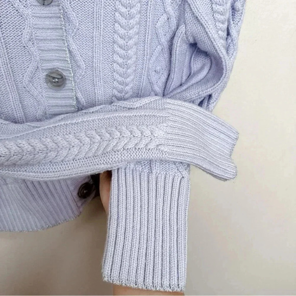 Zara Womens Medium Cable Lilac Silver  Thread Cropped Cardigan - Picture 9 of 14